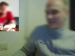 Caught colleague secretly jerking off during online work meeting and joined him masturbating our cocks to big cumshots