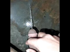 Desi man jerking his hairy dick and peeing in bathroom