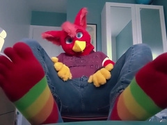 Fursuit Teasing With Cute Rainbow Socks Stripping And Cumming Inside Condom