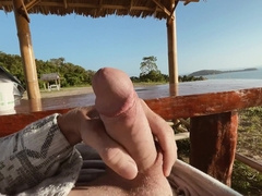 The dude drains a enormous sexy pipe in nature at dawn on a day off