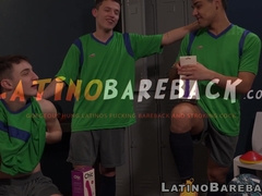 Top Jake stuffs his teammates Felix and Fran with dildoes and cock