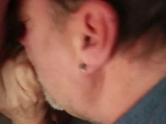 Choked on cock, covered in cum.
