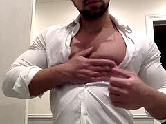 tearing my white t-shirt while flexing my phat muscle pecs and biceps