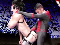 Twink with curly hair loves playing virtual reality games