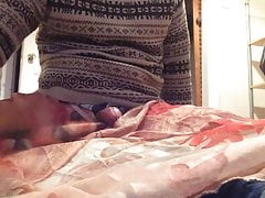 Wank in long floral silky skirt cumshot and powerful orgasm