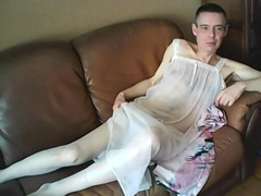 Dildo And Masturbation In Sheer Nigthie, Panties And Stocking