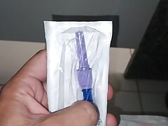 injecting the adapter into the penis to be transfused