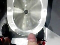 Huge cumshot in the toilet on the train