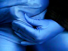Blue spandex cum stain fondle