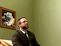 Conner Habib receives a blowjob from suited DILF Dirk Caber