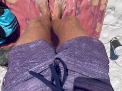 Amateur nature enthusiast produces abundant precum in outdoor scene