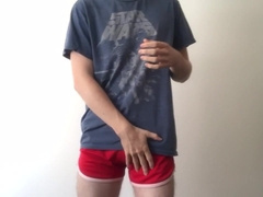 Lad in donk cutoffs has a massive jizz shot