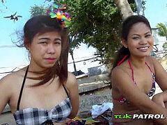 Tattooed bisexual Asian babe gives mature man's cock a sloppy blowjob