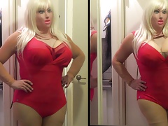 Dolly in red swimwear