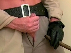 Eager dude Jose Cabrera stroking his penis in his uniform