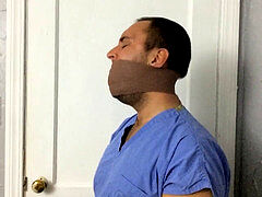 Microfoam tape gag, latin, hairy chest