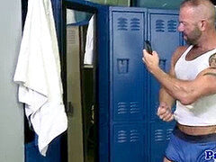 Mature lockerroom teddy Vic Rocco masturbating man-meat