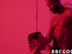 Ebony male dominates a petite gay into interracial pounding