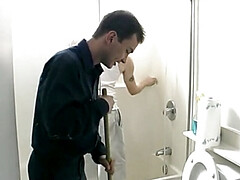 White gay couple cock sucking in the bathroom