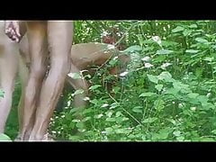 Grandpa gangbang in the forest