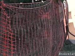 Batty Man faux-cock pose tips young man assfucker jizz in