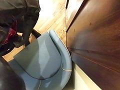 Massive cumshot in total latex: the dick remains hard