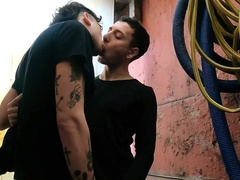 Sexy boys kiss and make out whilst fully exposed in outdoor