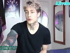 Swedish guy with many tattoos and huge dick jerks on webcam