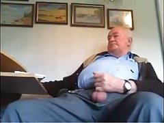 British dad stroking nice uncut cock on cam