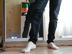 the guy took off his underpants and masturbates cock