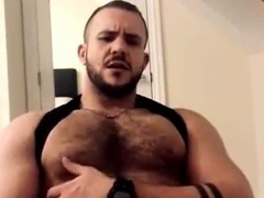 Bear handjob, gay male masturbation, rectal