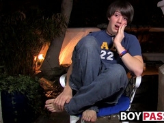 Interviewed young twink Jordan Long masturbates and cums