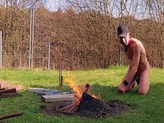Uncut, Unmasked Male Slave Exposed Outdoor At Campfire Cucumber Fuck During Party 3 Min