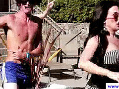 unexperienced jock at group soiree outdoors hooking up