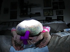 FUCKING & RIDING MY HUGE PURPLE DILDO