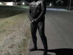 doubled cocked hooded wetsuited stud jacking off outside