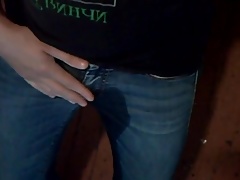 wetting in jeans, pissing and cumming on t-shirt
