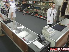 Sucking my big cock behind the counter