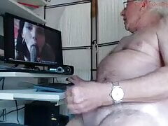 Grandpa cums while watching porn