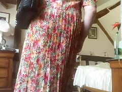 In vintage floral pattern dress