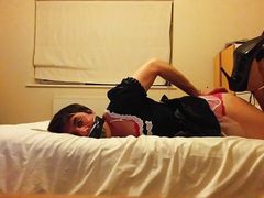 Sissymaid selfbondage with penis gag and dildo