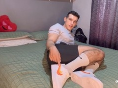 Gay foot fetish with white socks and footjob action