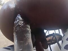 Big Ass rides clear creamy dildo
