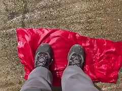 clean shoes on red dress