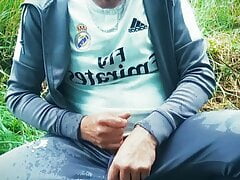 Pissing on my tracksuit outdoor, piss drinking, nice cum shot. Scallyoscar