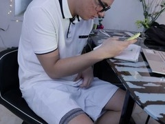 Geeky guy gets insanely wild during study session