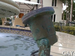 Watch this tight-bodied dude stretch his lover's backside wide open