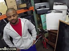 Black gaypawn fucked by pawnshop owners in stockroom 3some