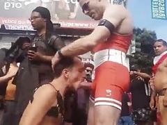 Exhibitionists having sex in a gay meeting