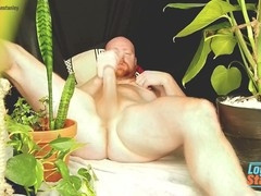 Watching porn and showing off my hairy manhood while jerkin' in the jungle